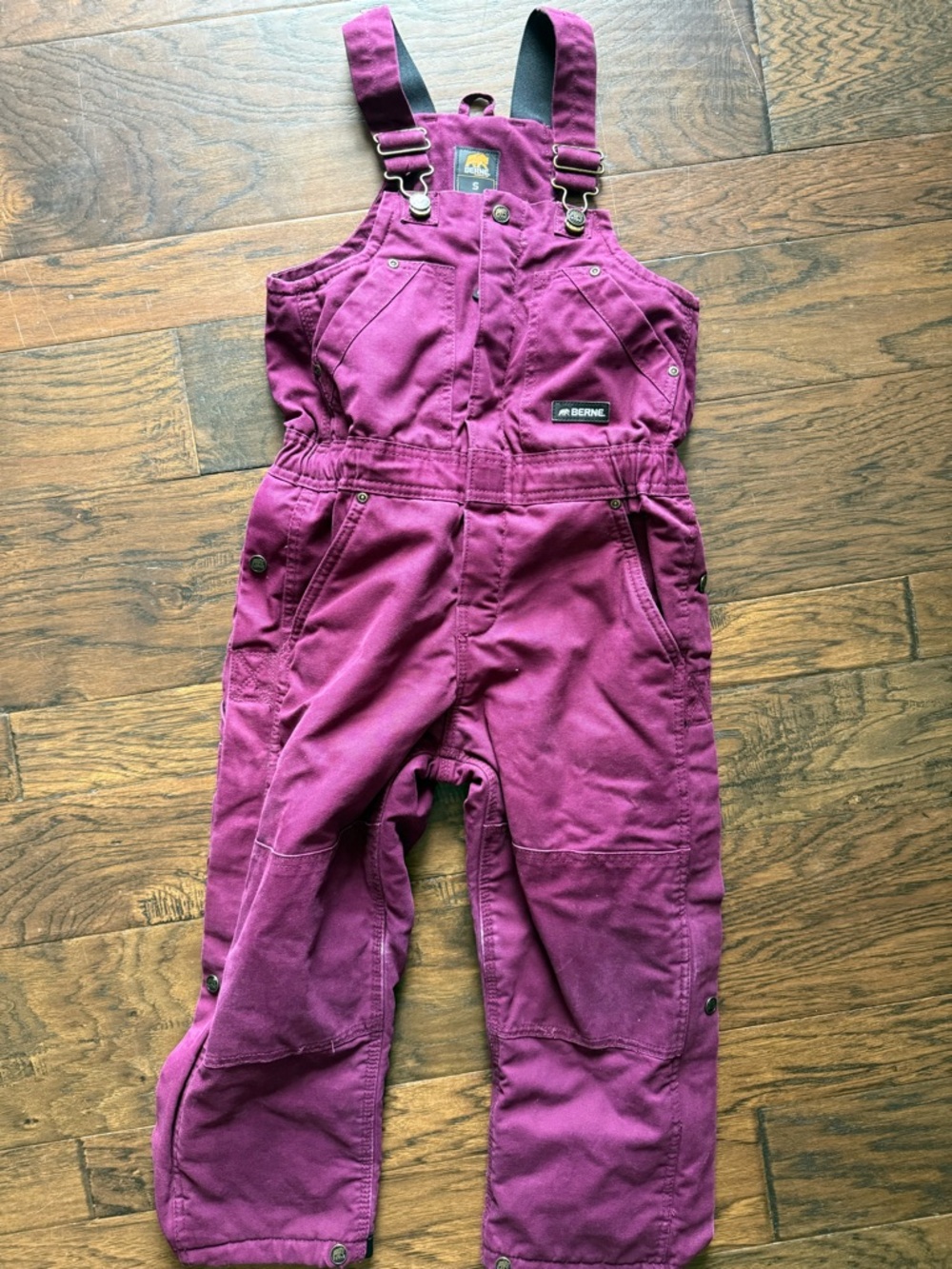 Berne Girls' Softstone Duck Quilt-Lined Insulated Overalls, Plum size Small 7/8